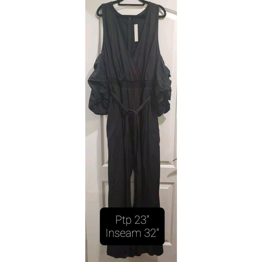 Soncy Off Shoulder Puff Sleeve Wideleg Belted Jumpsuit 100% Tencel Size 3X NWT